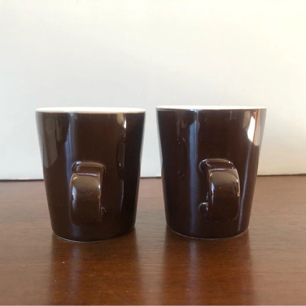 (Set of 2) Crate & Barrel Brown Chocolate Espresso Cups Mugs Demitasse - 4 oz.